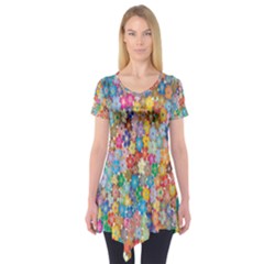 Floral Flowers Short Sleeve Tunic 