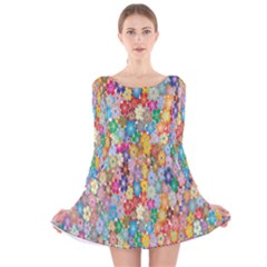 Floral Flowers Long Sleeve Velvet Skater Dress by artworkshop