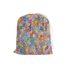 Floral Flowers Drawstring Pouch (large) by artworkshop