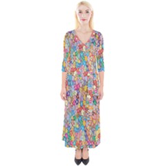 Floral Flowers Quarter Sleeve Wrap Maxi Dress