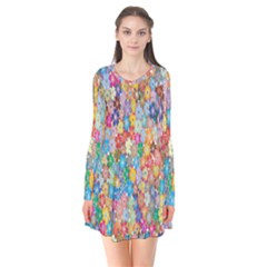 Floral Flowers Long Sleeve V-neck Flare Dress by artworkshop