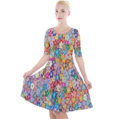 Floral Flowers Quarter Sleeve A-line Dress