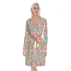 Floral Flowers Long Sleeve Velvet Front Wrap Dress