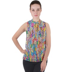 Floral Flowers Mock Neck Chiffon Sleeveless Top