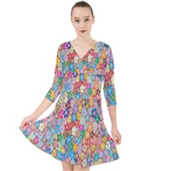 Floral Flowers Quarter Sleeve Front Wrap Dress