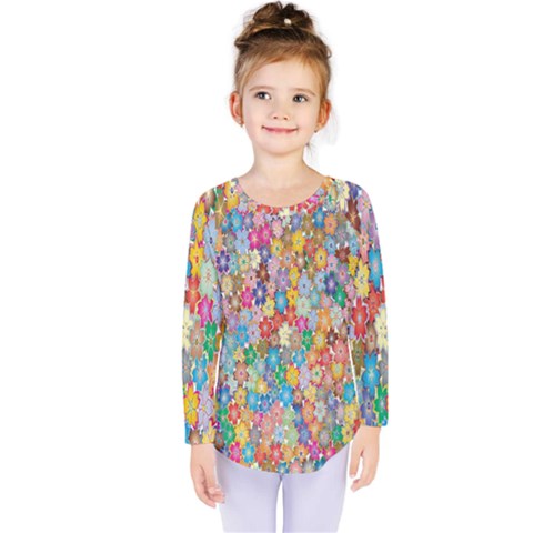 Floral Flowers Kids  Long Sleeve Tee by artworkshop