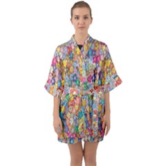 Floral Flowers Half Sleeve Satin Kimono  by artworkshop