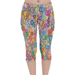 Floral Flowers Velvet Capri Leggings  by artworkshop