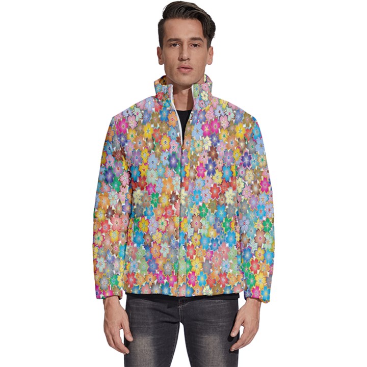 Floral Flowers Men s Puffer Bubble Jacket Coat