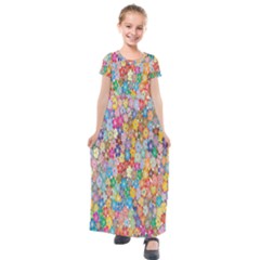 Floral Flowers Kids  Short Sleeve Maxi Dress