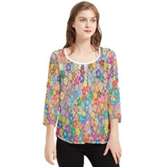 Floral Flowers Chiffon Quarter Sleeve Blouse