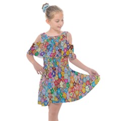 Floral Flowers Kids  Shoulder Cutout Chiffon Dress by artworkshop