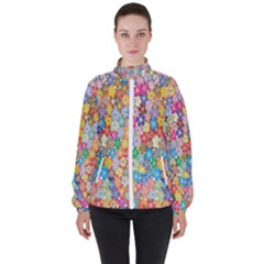 Floral Flowers Women s High Neck Windbreaker