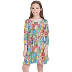 Floral Flowers Kids  Quarter Sleeve Skater Dress