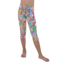 Floral Flowers Kids  Lightweight Velour Capri Leggings  by artworkshop