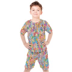 Floral Flowers Kids  Tee And Shorts Set by artworkshop