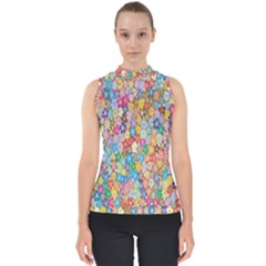 Floral Flowers Mock Neck Shell Top by artworkshop