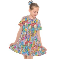 Floral Flowers Kids  Short Sleeve Shirt Dress