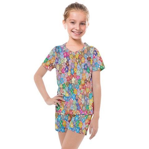 Floral Flowers Kids  Mesh Tee And Shorts Set by artworkshop