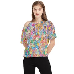 Floral Flowers One Shoulder Cut Out Tee