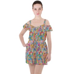 Floral Flowers Ruffle Cut Out Chiffon Playsuit by artworkshop