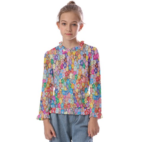 Floral Flowers Kids  Frill Detail Tee by artworkshop