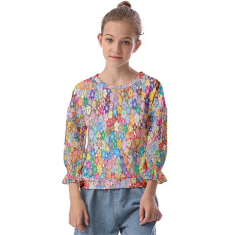 Floral Flowers Kids  Cuff Sleeve Top by artworkshop