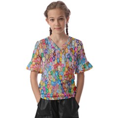 Floral Flowers Kids  V-neck Horn Sleeve Blouse