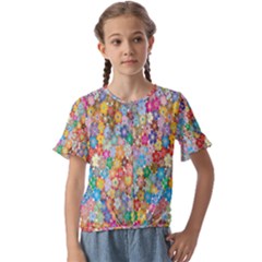 Floral Flowers Kids  Cuff Sleeve Scrunch Bottom Tee