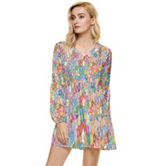 Floral Flowers Tiered Long Sleeve Mini Dress by artworkshop