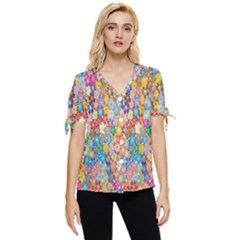 Floral Flowers Bow Sleeve Button Up Top by artworkshop