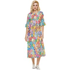 Floral Flowers Double Cuff Midi Dress