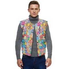 Floral Flowers Men s Short Button Up Puffer Vest	