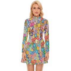 Floral Flowers Long Sleeve Velour Longline Dress