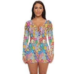 Floral Flowers Long Sleeve Boyleg Swimsuit