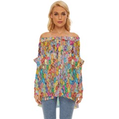 Floral Flowers Off Shoulder Chiffon Pocket Shirt