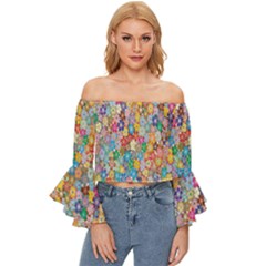 Floral Flowers Off Shoulder Flutter Bell Sleeve Top