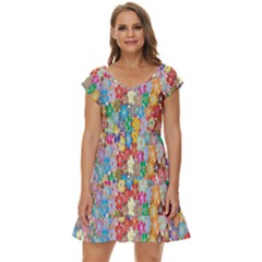 Floral Flowers Short Sleeve Tiered Mini Dress