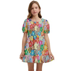 Floral Flowers Kids  Short Sleeve Dolly Dress