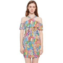 Floral Flowers Shoulder Frill Bodycon Summer Dress by artworkshop