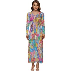 Floral Flowers Long Sleeve Velour Longline Maxi Dress