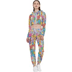 Floral Flowers Cropped Zip Up Lounge Set