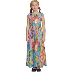 Floral Flowers Kids  Satin Sleeveless Maxi Dress