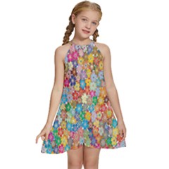 Floral Flowers Kids  Halter Collar Waist Tie Chiffon Dress