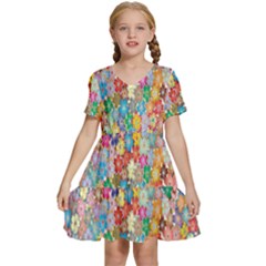 Floral Flowers Kids  Short Sleeve Tiered Mini Dress