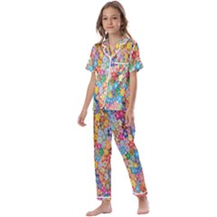 Floral Flowers Kids  Satin Short Sleeve Pajamas Set