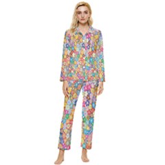 Floral Flowers Womens  Long Sleeve Velvet Pocket Pajamas Set