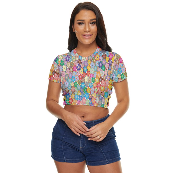 Floral Flowers Side Button Cropped Tee