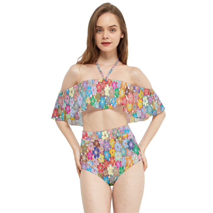 Floral Flowers Halter Flowy Bikini Set 