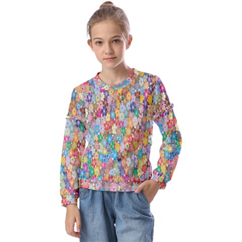 Floral Flowers Kids  Long Sleeve Tee With Frill  by artworkshop